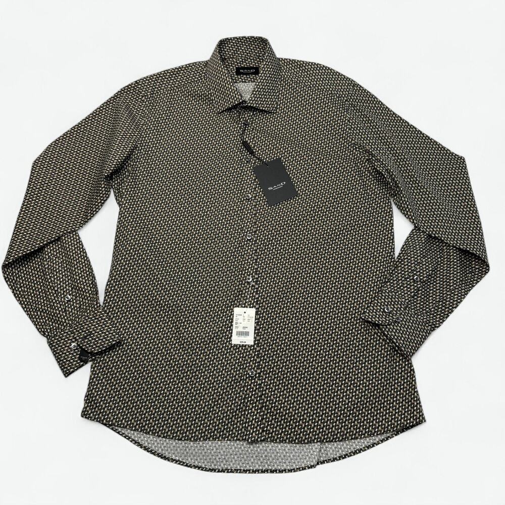 Sand Copenhagen Dress Shirt Mens Large Gray State N Regular Fit Geometric Print